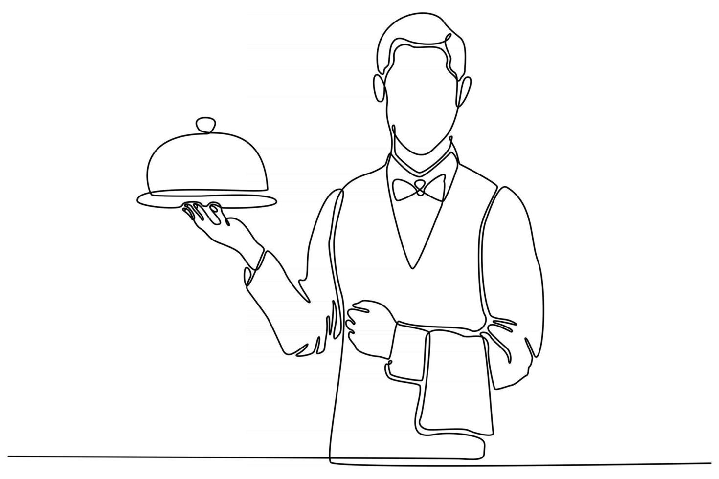 Continuous line waiter vector illustration