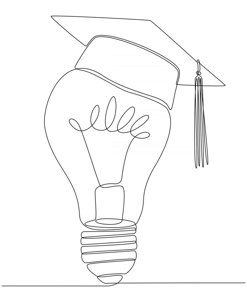 Continuous line drawing of lamp with graduation cap vector illustration