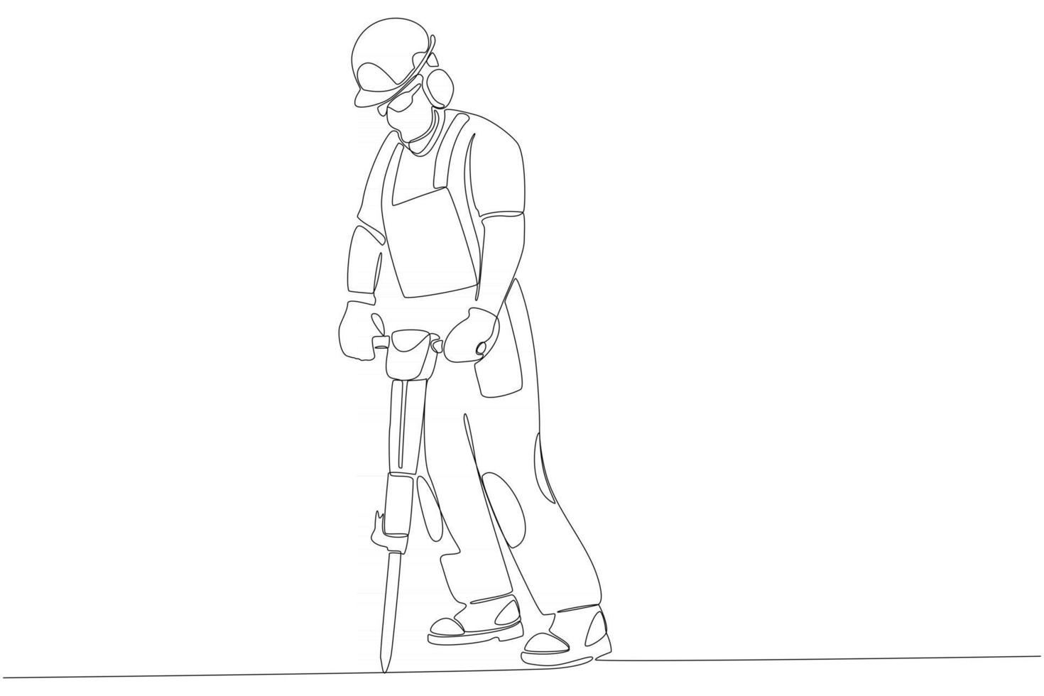 Continuous line worker with modern hammer vector illustration