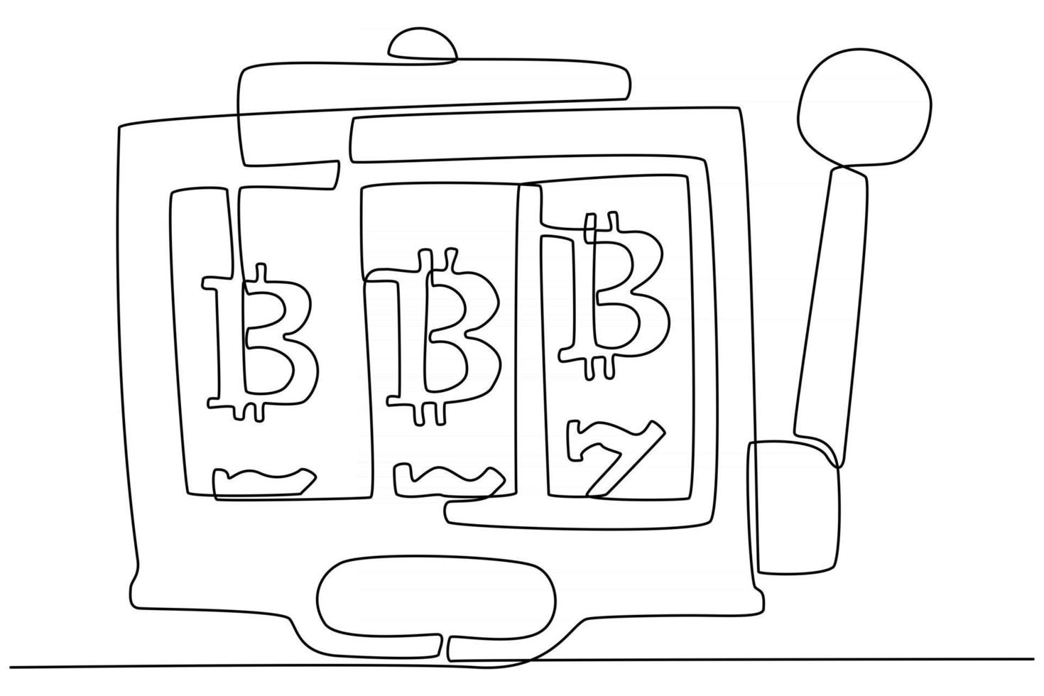 Línea continua de la ilustración de vector de símbolo de máquina tragamonedas de casino bitcoin