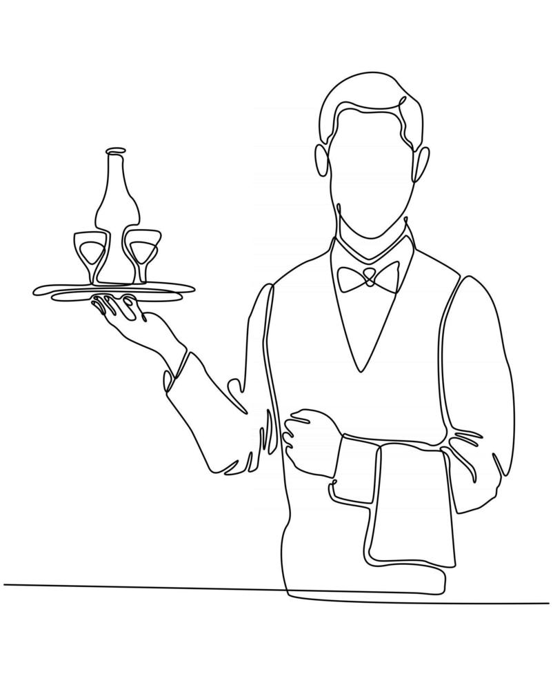 Continuous line waiter vector illustration