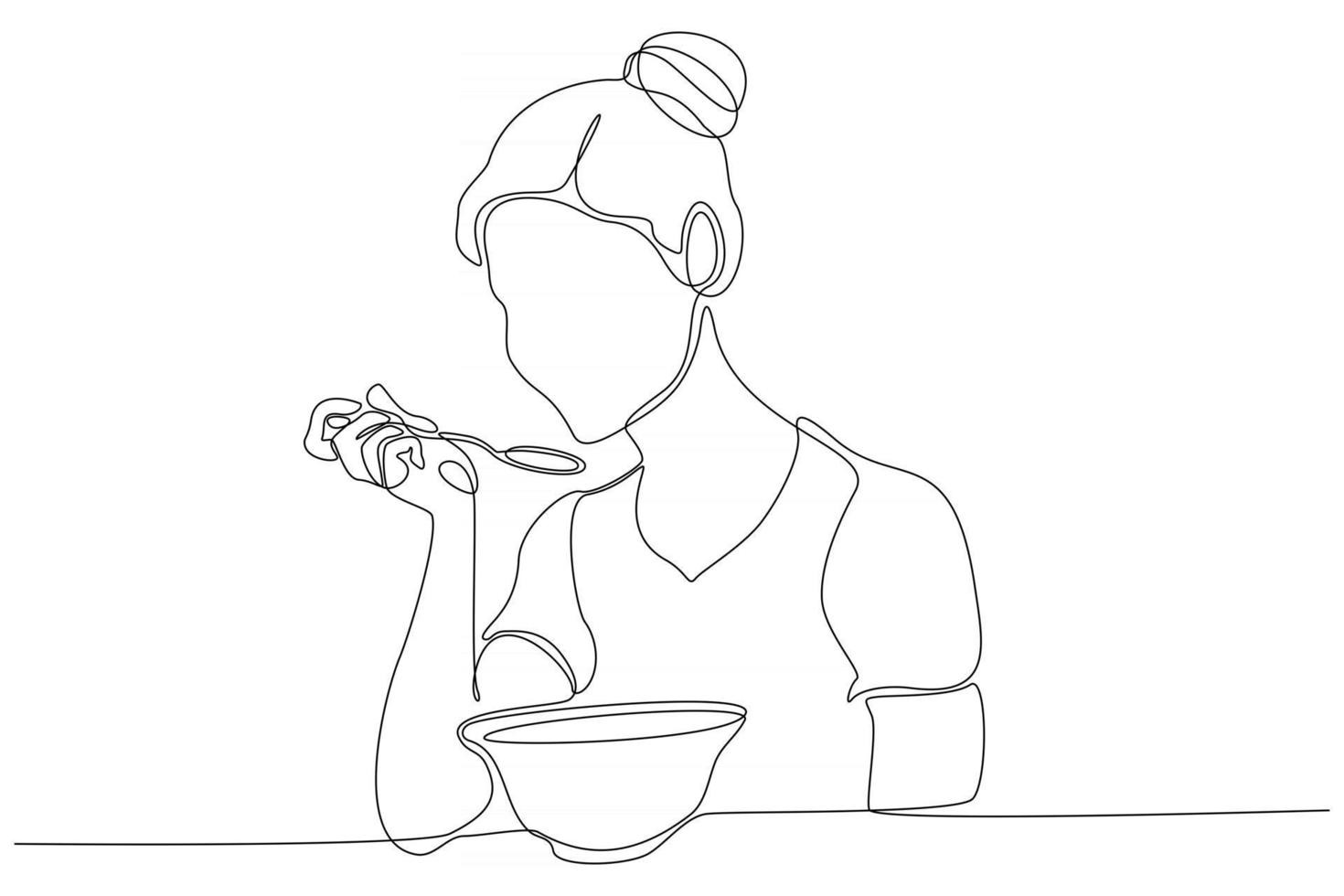 continuous line of beautiful women eating with a spoon vector