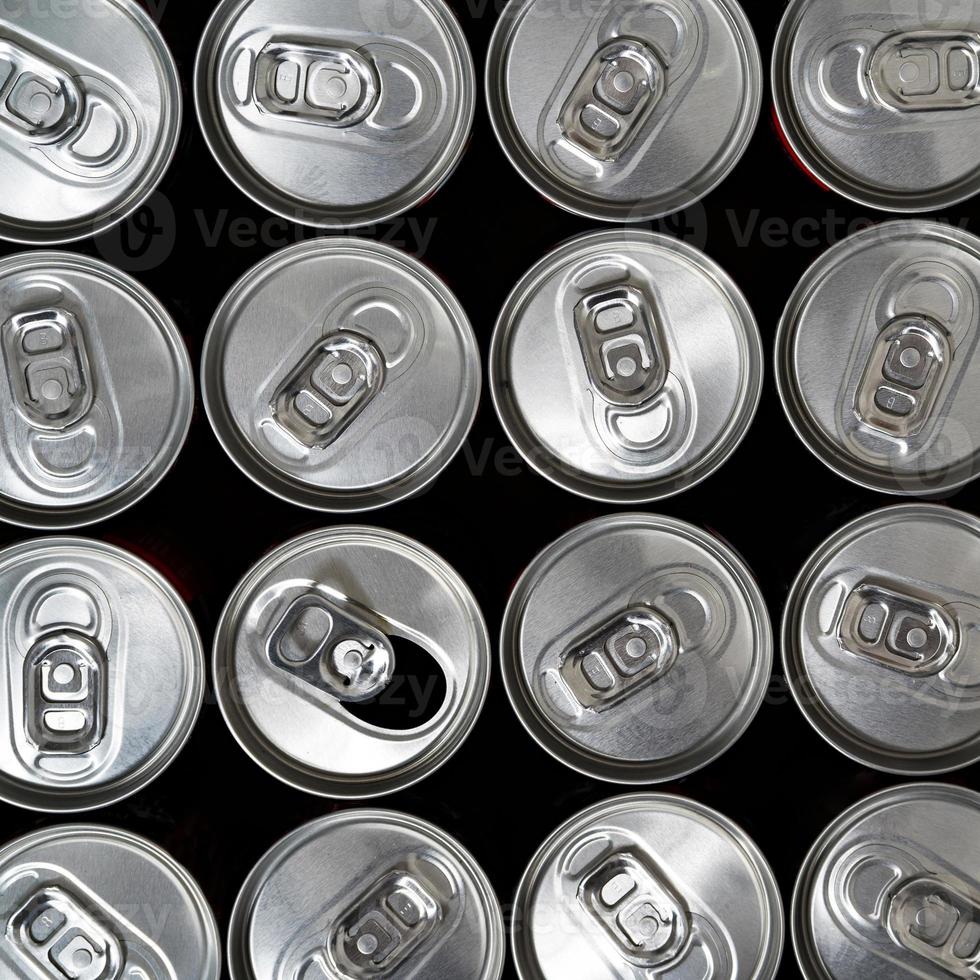 Top view, aluminium cans with a drink photo