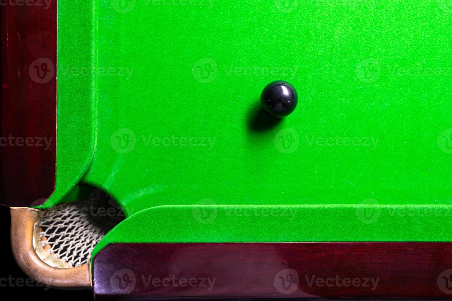 Snooker table top view with snooker balls on green photo