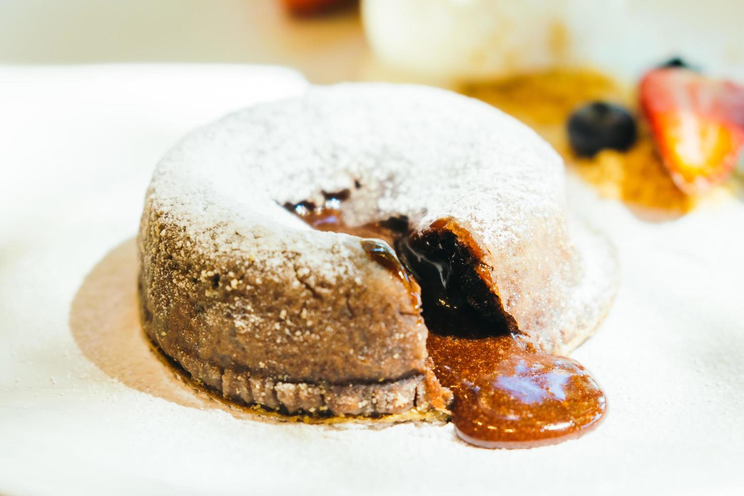 Chocolate brownies lava cake with ice cream photo