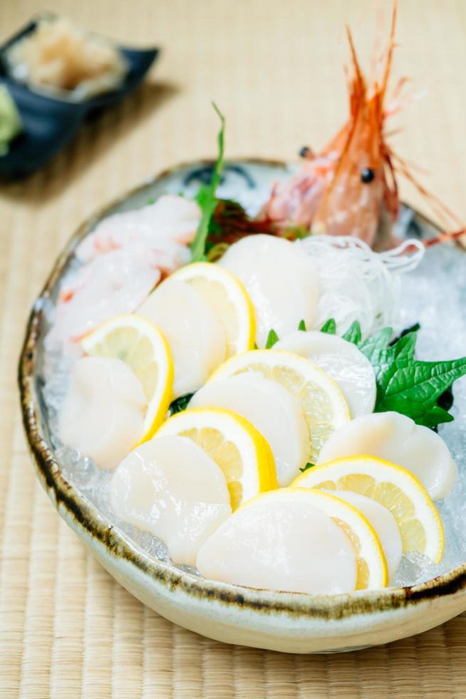 Raw and fresh sashimi set with hotate oyster and prawn or shrimp photo