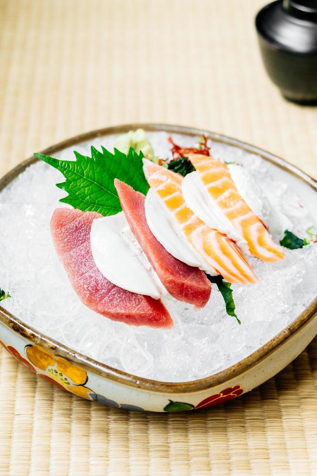 Raw and fresh sashimi set with salmon and tuna fish meat photo