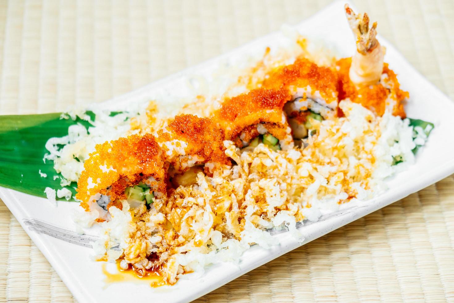 Fried shrimp or prawn tempura sushi photo