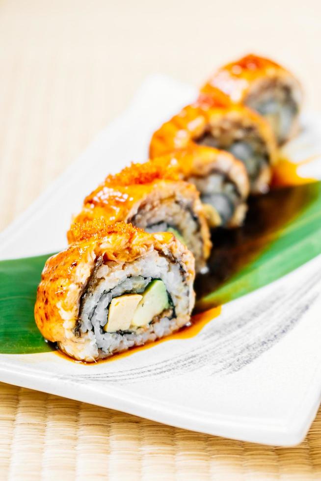 Unagi or eel fish sushi roll photo