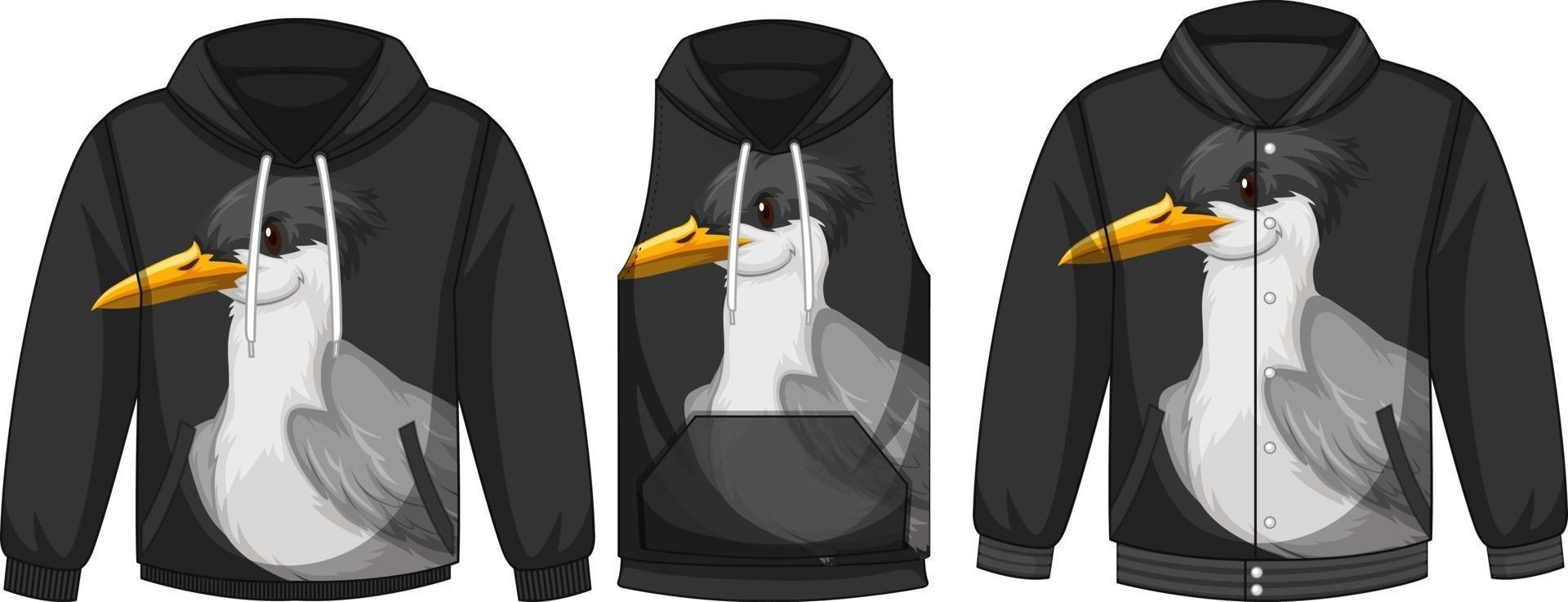 Set of different jackets with bird template vector