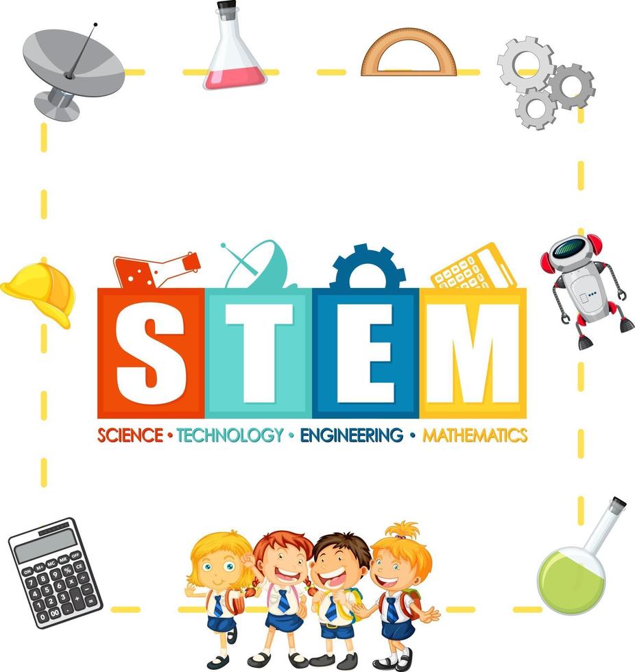 STEM education logo with children and education icon elements vector