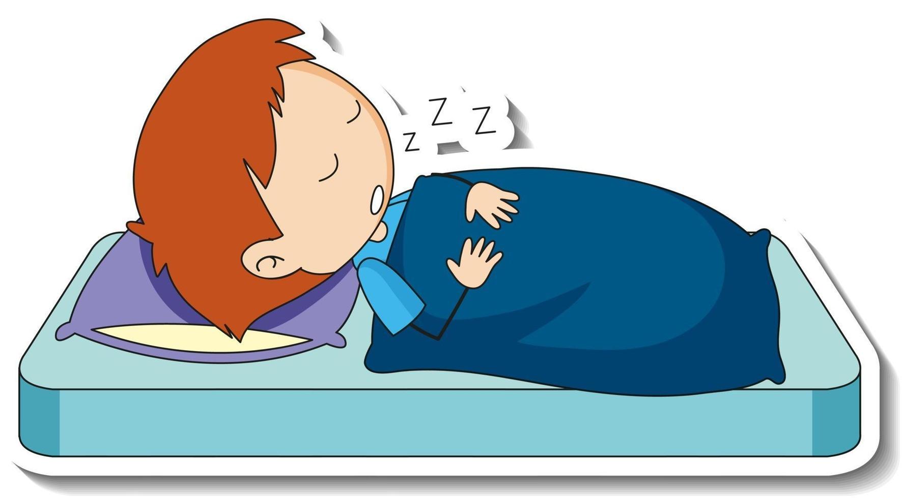 Sticker template with a boy sleeping on the bed isolated vector