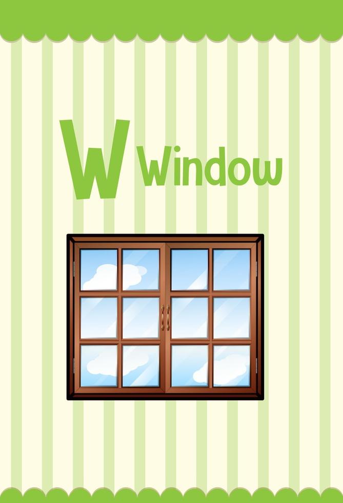 Alphabet flashcard with letter W for Window vector