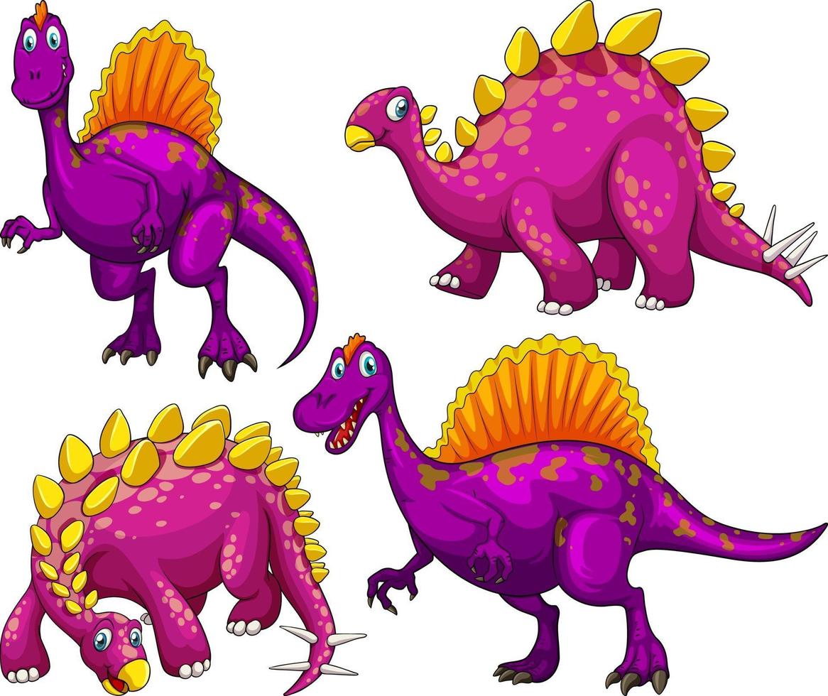 Set of purple dinosaur cartoon character vector