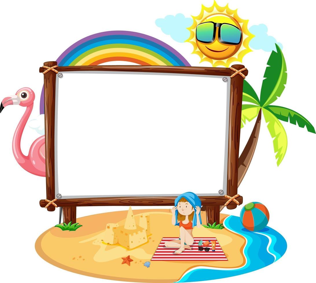 Summer beach theme with blank banner isolated on white background vector