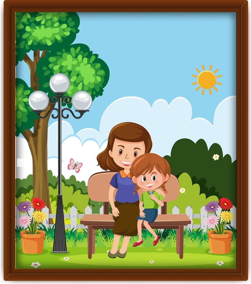 A picture of mother and daughter in a frame vector