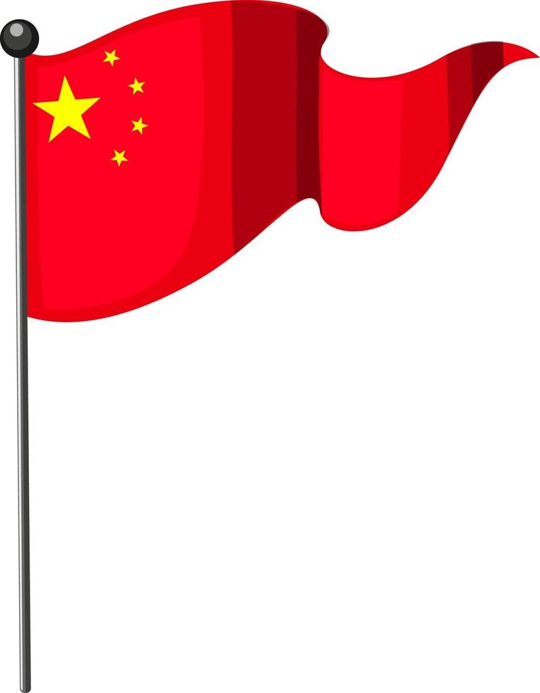 China flag with pole in cartoon style isolated on white background vector