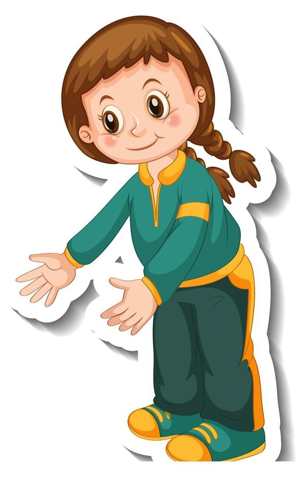 Sticker template with a girl in standing pose isolated vector