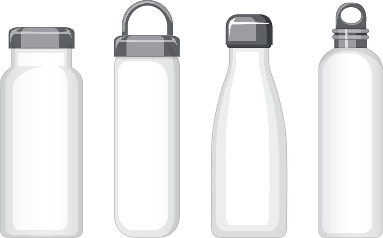 Set of different white metal water bottles isolated vector