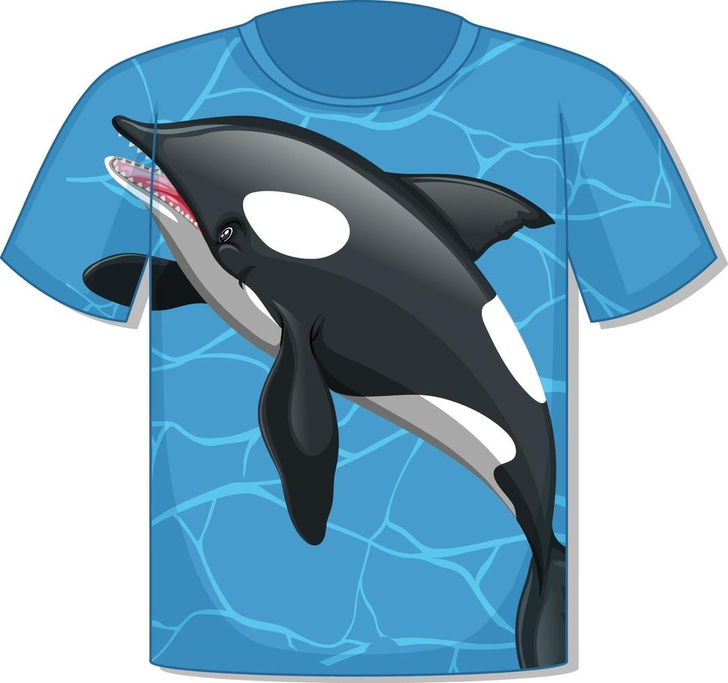 parte delantera de la camiseta con plantilla de ballena orca vector