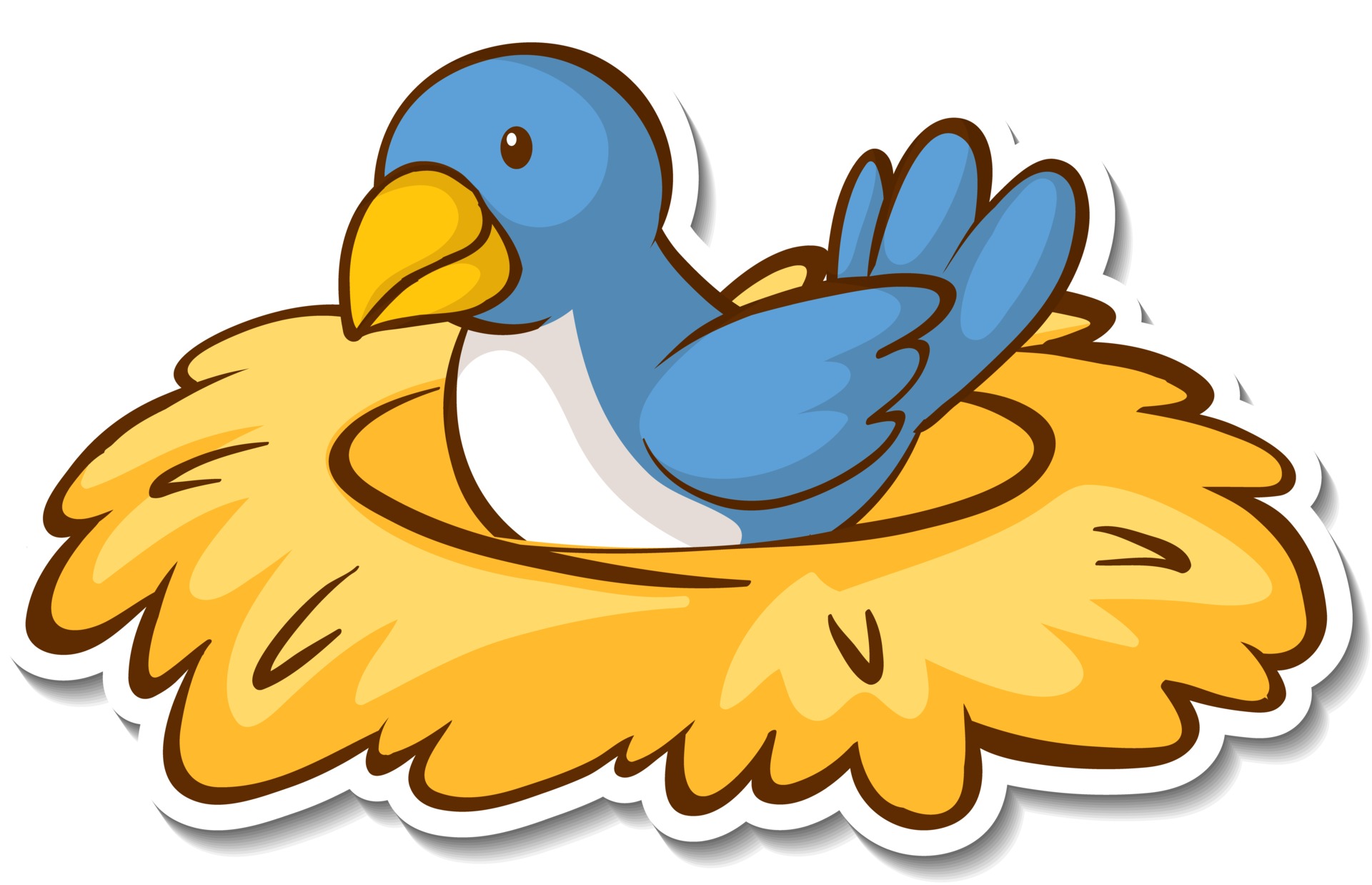 Птица сидит на знаке. Картинка богатый птица сидит для детей. Bird sitting on the Nest. A Bird with small chicks in a Nest illustration.