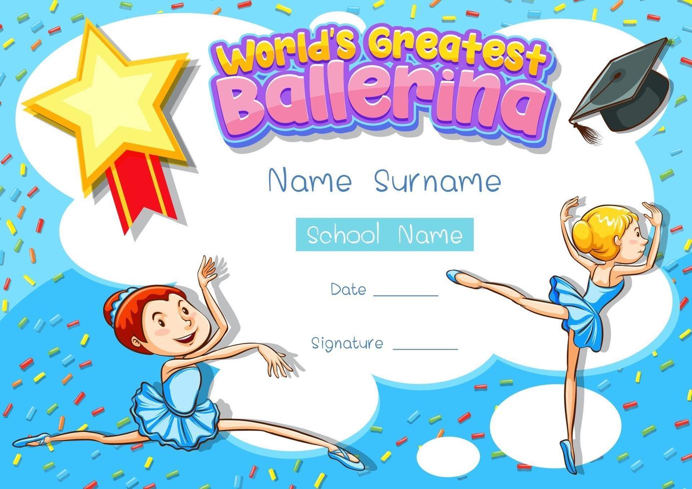 Certificate template for World's Greatest Ballerina vector