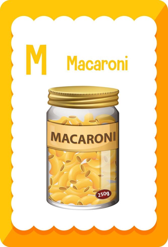 Alphabet flashcard with letter M for Macaroni vector