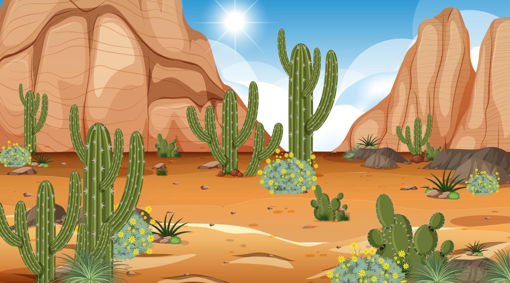 Desert forest landscape at daytime scene with many cactuses vector