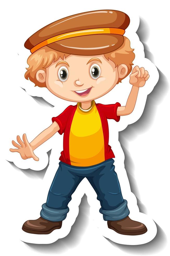 A boy wearing hat cartoon character sticker vector