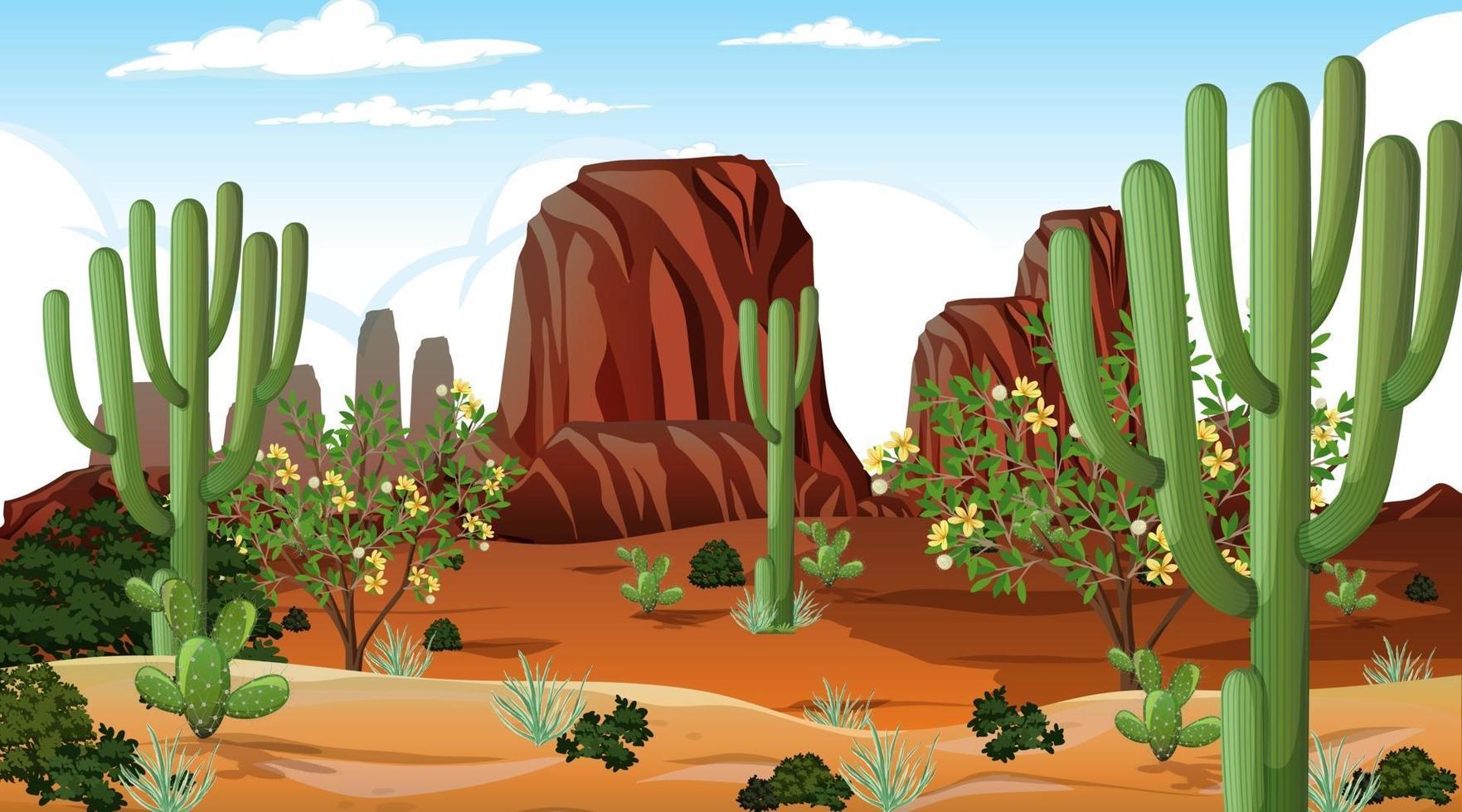 Desert forest landscape at daytime scene with many cactuses vector