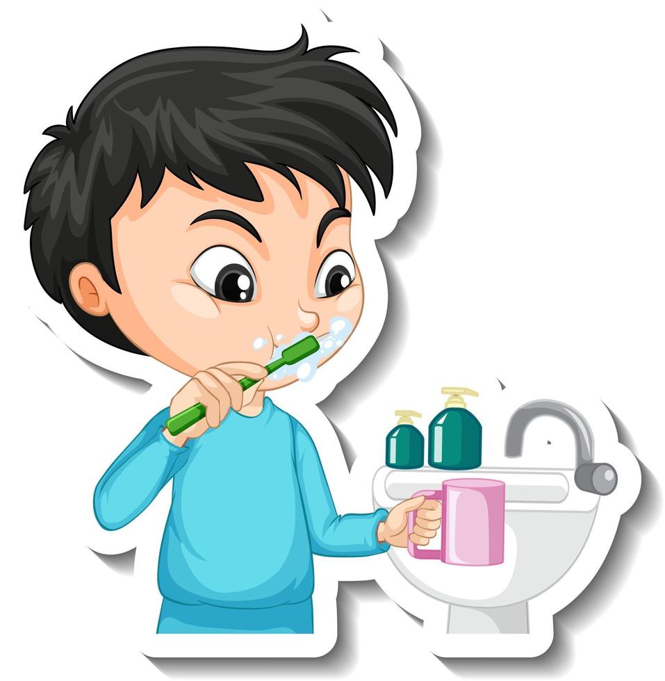 tirar a la basura Emoción Mente Diseño de etiqueta con un niño cepillándose los dientes personaje de  dibujos animados 2790984 Vector en Vecteezy