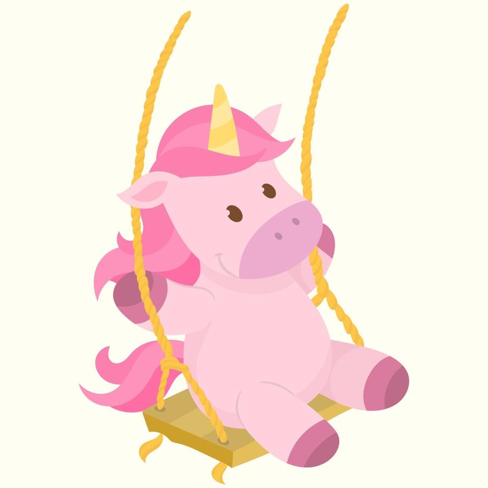 pequeño unicornio rosa en columpio vector