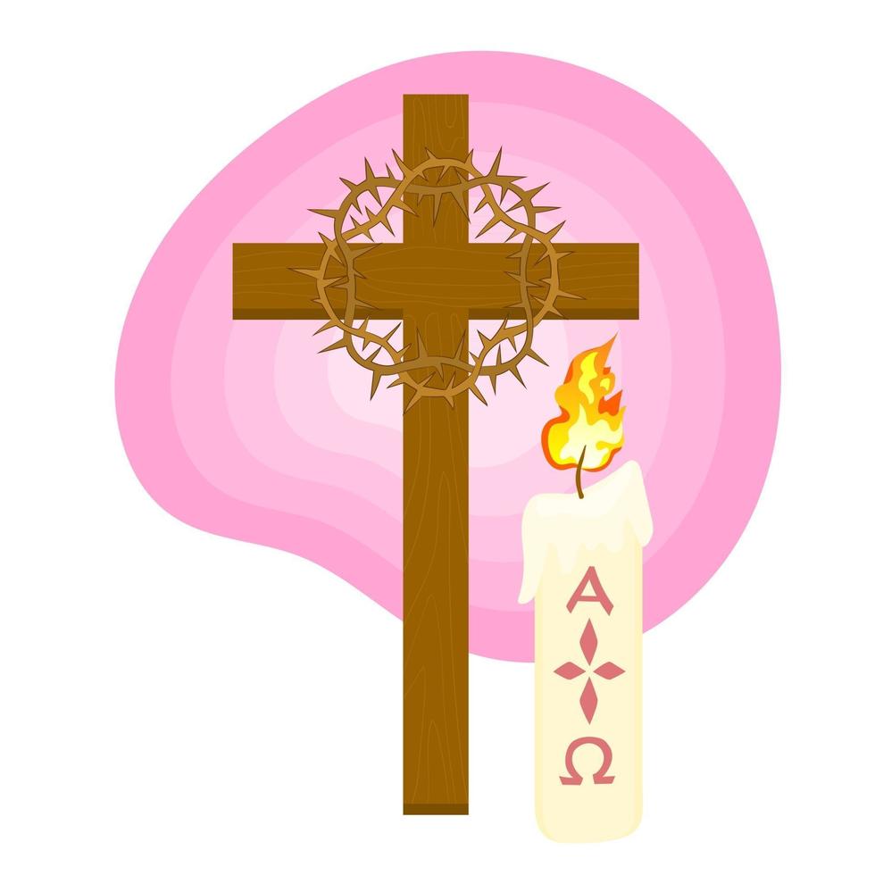 cross and lighted Paschal candle for Easter Vigil vector