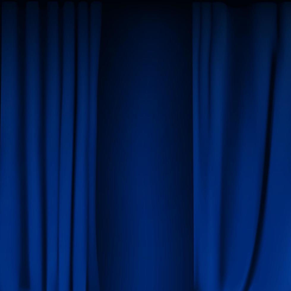 Realistic colorful Blue velvet curtain folded. Option curtain at home in the cinema. Vector Illustration