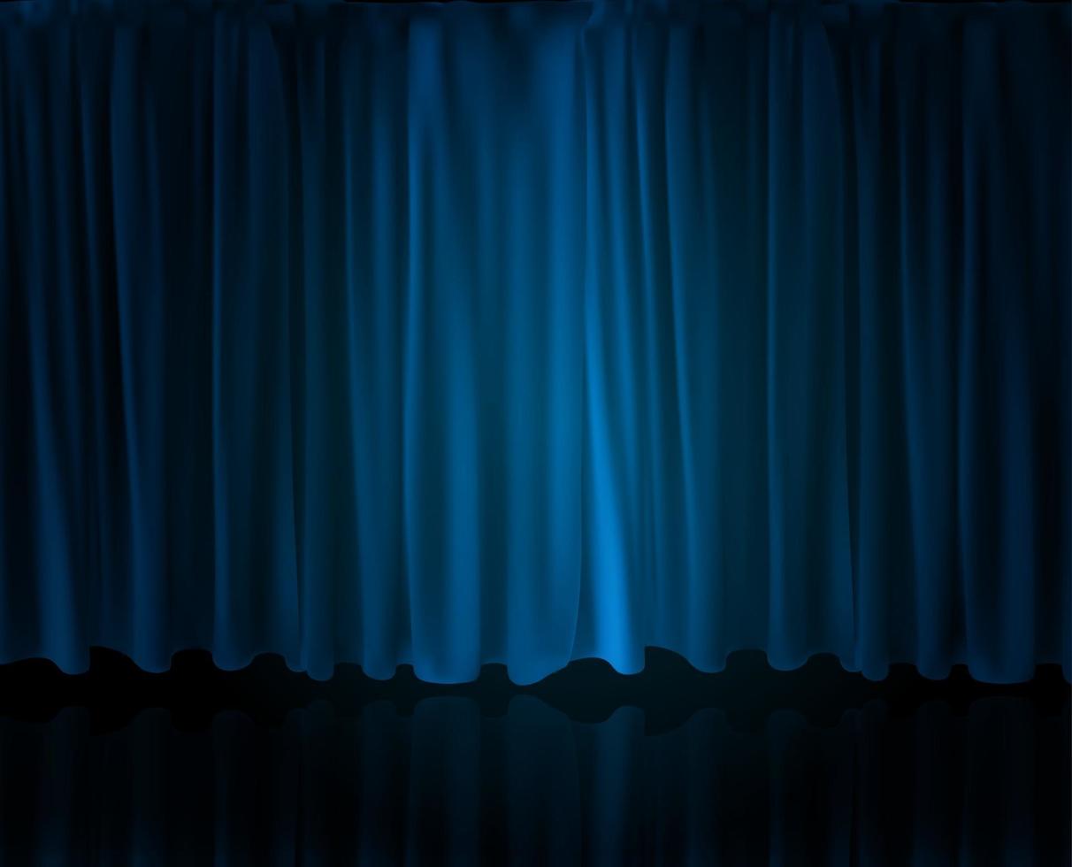 Realistic Spotlight on stage curtain. Option curtain at home in the cinema. Vector Illustration