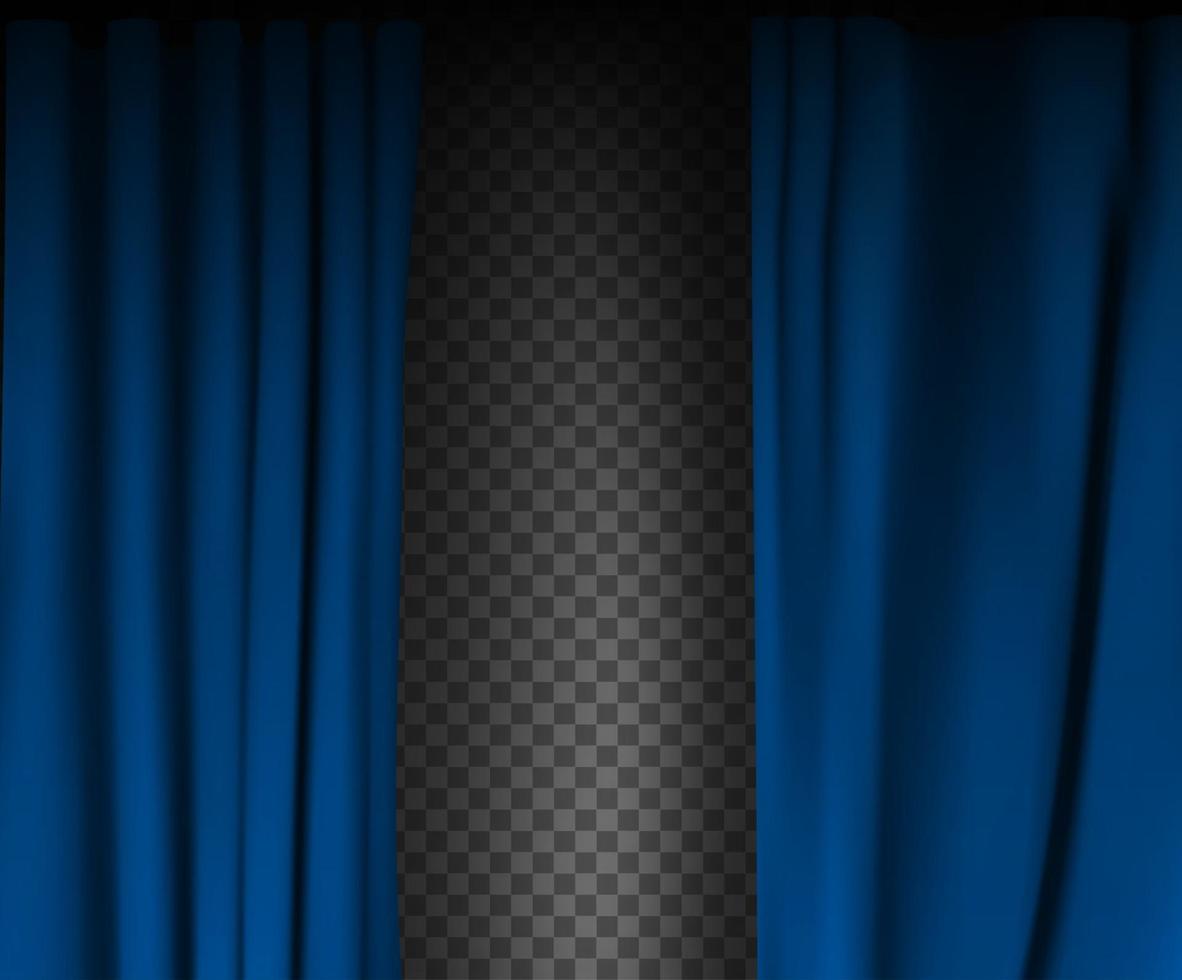 Realistic colorful blue velvet curtain folded on a transparent background. Option curtain at home in the cinema. Vector Illustration