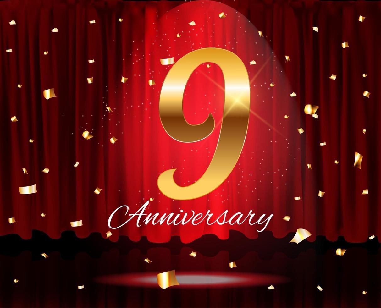 Golden 9 Years Anniversary Template Vector Illustration