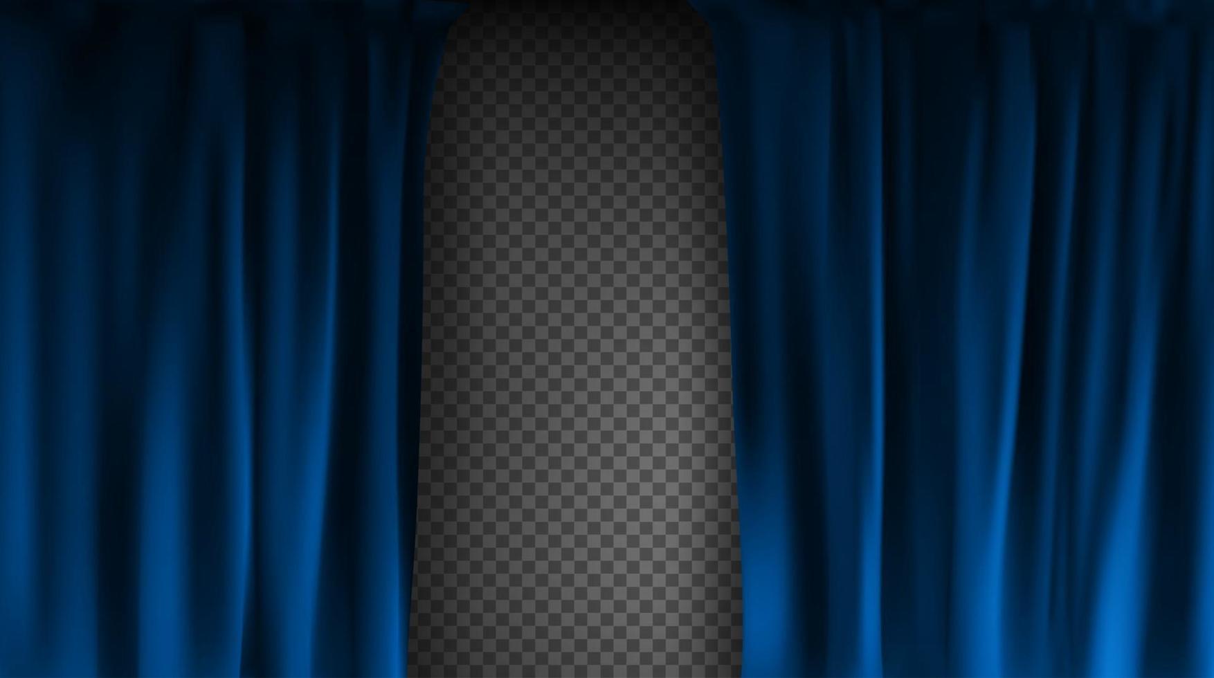 Realistic colorful blue velvet curtain folded on a transparent background. Option curtain at home in the cinema. Vector Illustration
