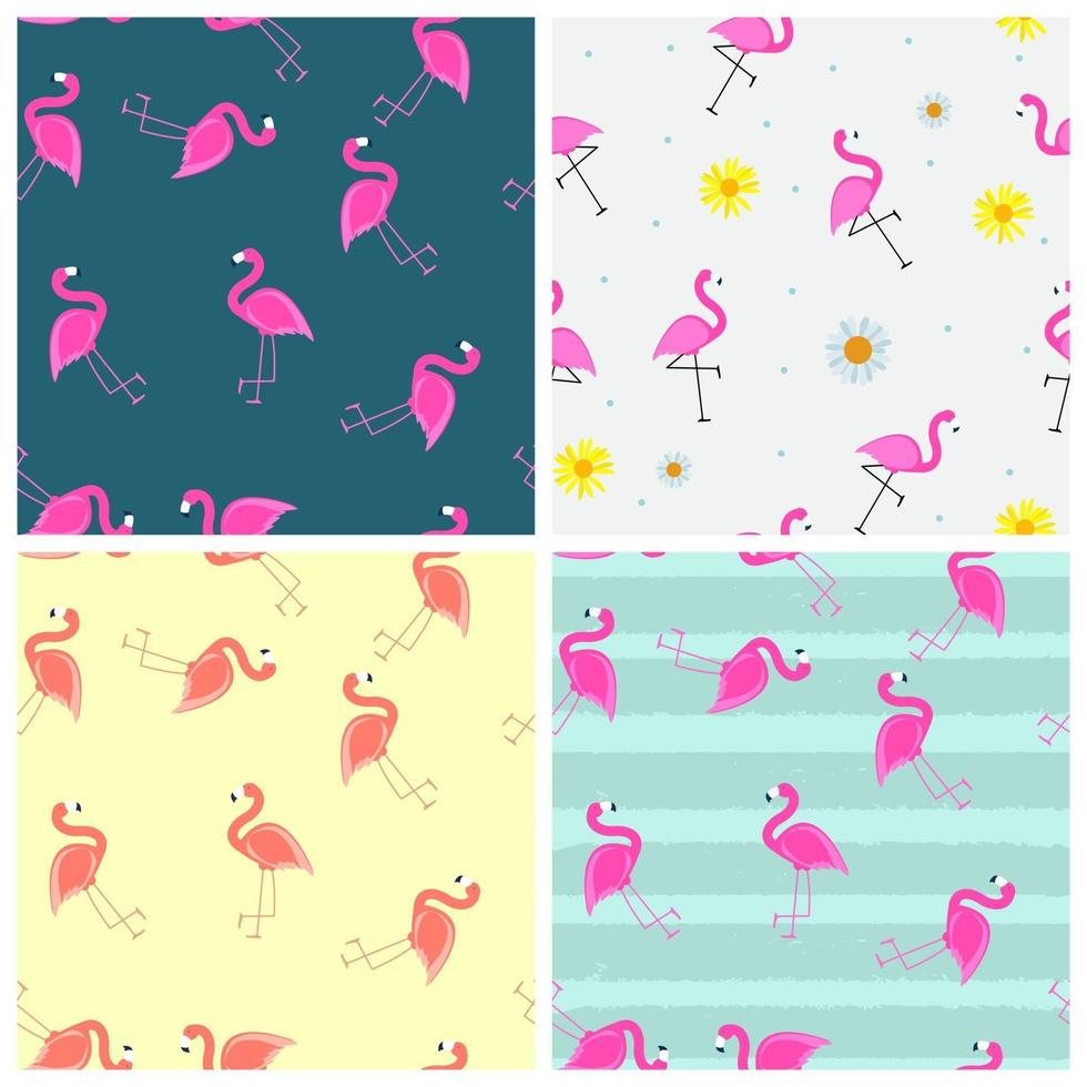 Cute Seamless Flamingo Pattern Collection Set Vector Illustration