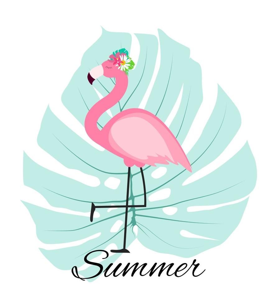Cute Pink Flamingo Summer Background Vector Illustration
