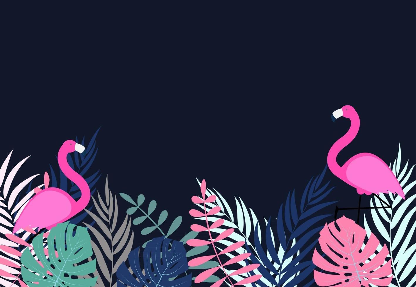 Cute Pink Flamingo Summer Background Vector Illustration