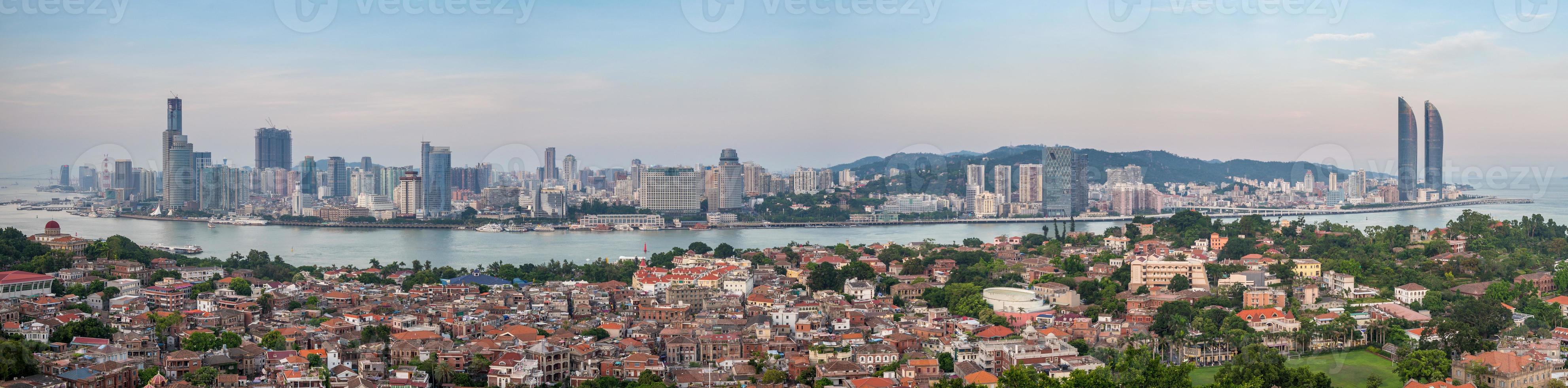 Skyline of Xiamen at dusk, China photo