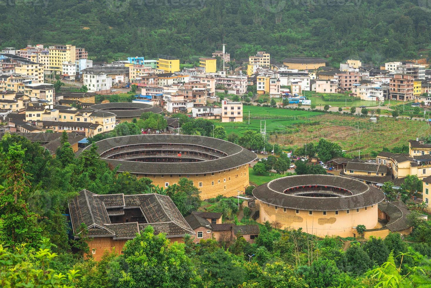 Aerial view of Chuxi Tulou cluster in Fujian, China photo
