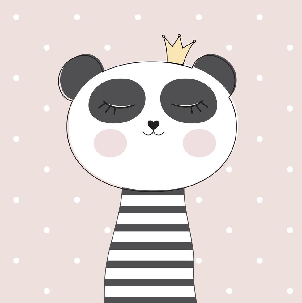 Little Cute Panda Princess Vector Illustration