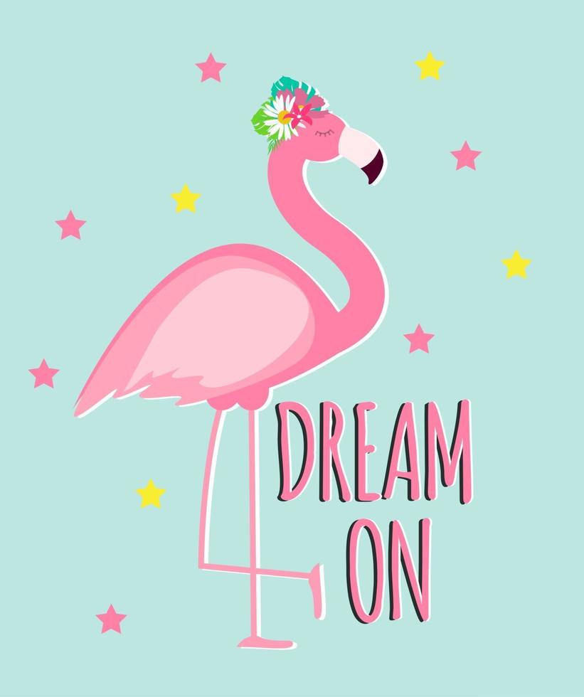 Cute Pink Flamingo Summer Background Vector Illustration
