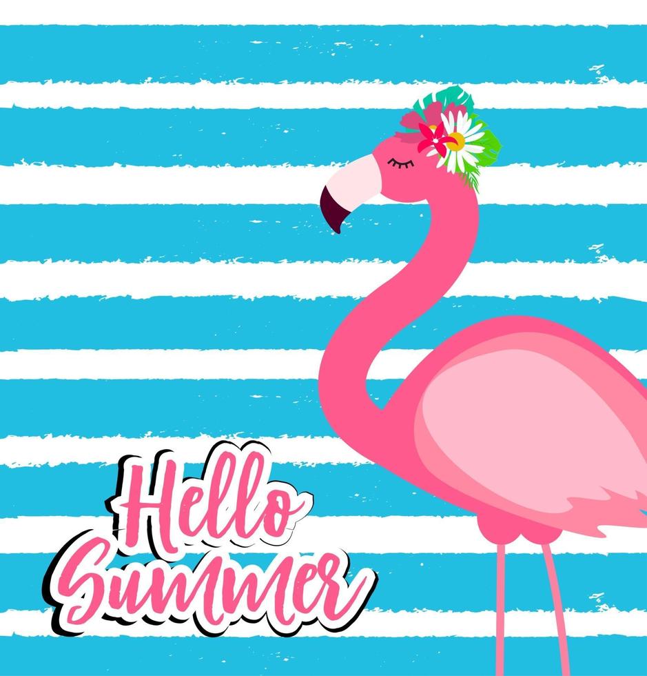 Cute Pink Flamingo Summer Background Vector Illustration