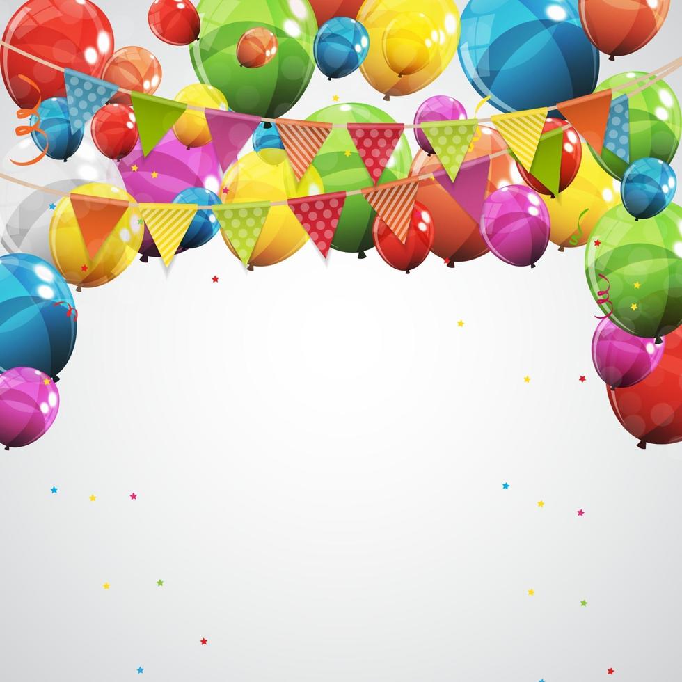 Color Glossy Happy Birthday Balloons Banner Background Vector Illustration