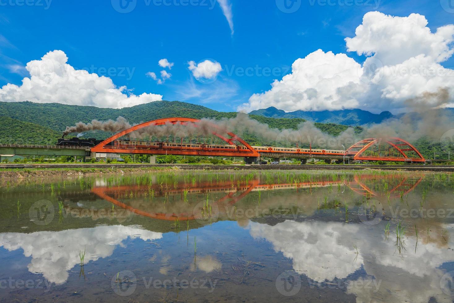 Steam locomotive on the field in Yuli, Hualien, Taiwan photo