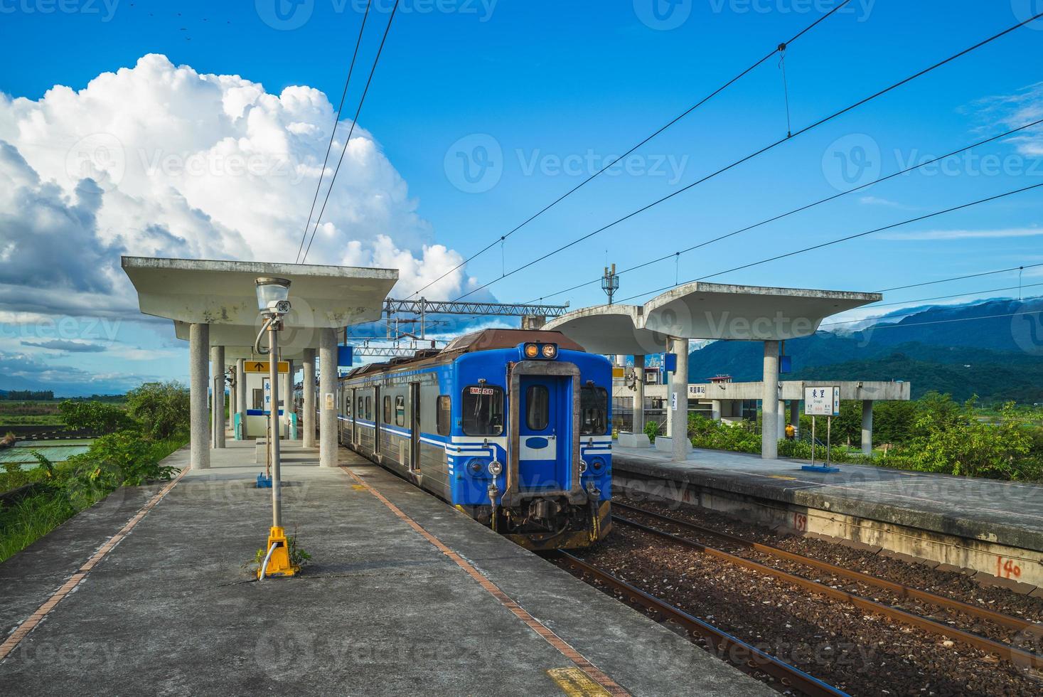 Train stop at Dongli railway station in Hualien, Taiwan photo