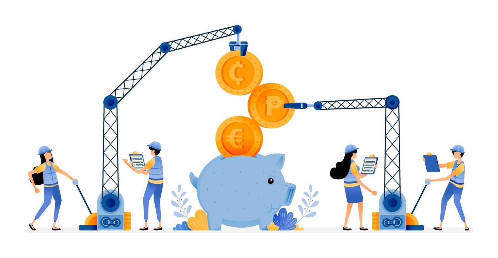 Vector Design of improvement of banking financial infrastructure to make customers easier to save and collect funds illustration Can be for websites posters banners mobile apps web social media